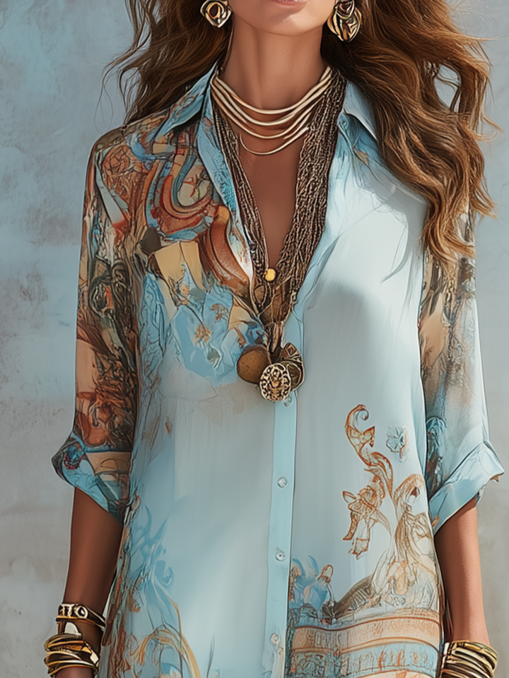 Azure Grace™ Printed Midi Shirt Dress
