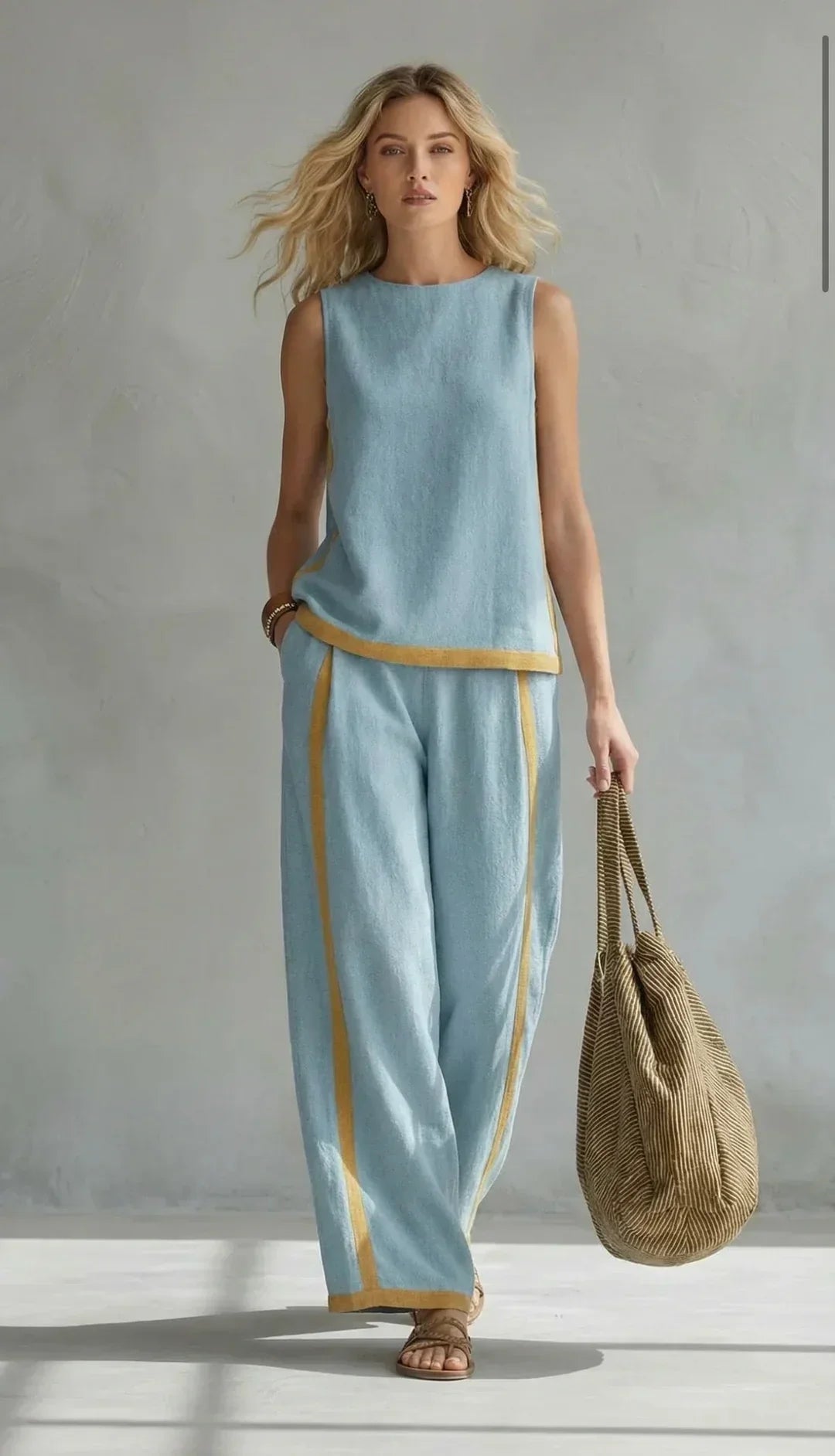 Camille™ | Contrast Trim Vest &amp; Trouser Set