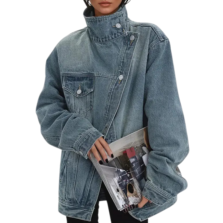 SLOANE™ – Vintage Washed High Neck Asymmetric Jacket