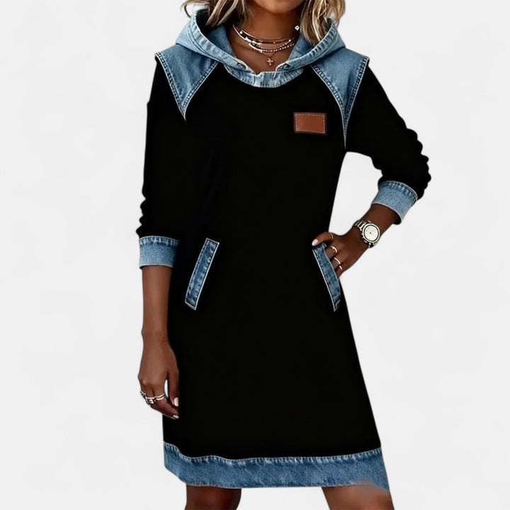 Josephine | Soft Knit Denim-Detail Everyday Dress