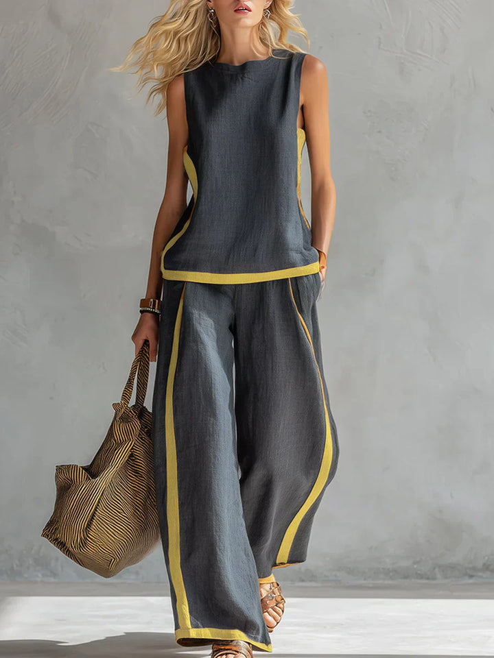 Camille™ | Contrast Trim Vest &amp; Trouser Set