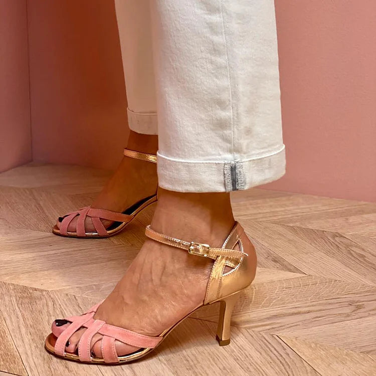 Selena | Strappy Peach Mid Heels