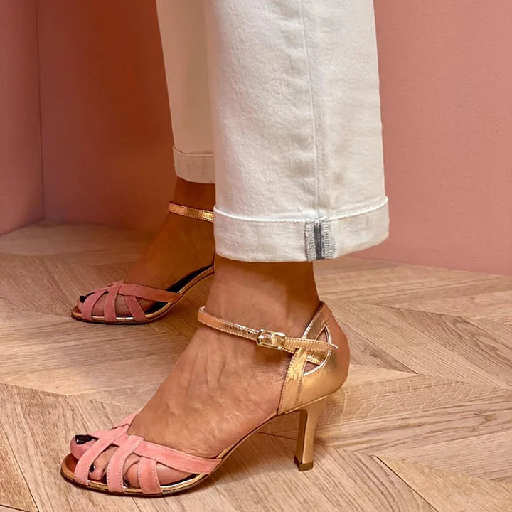 Selena | Strappy Peach Mid Heels