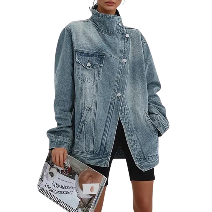 SLOANE™ – Vintage Washed High Neck Asymmetric Jacket