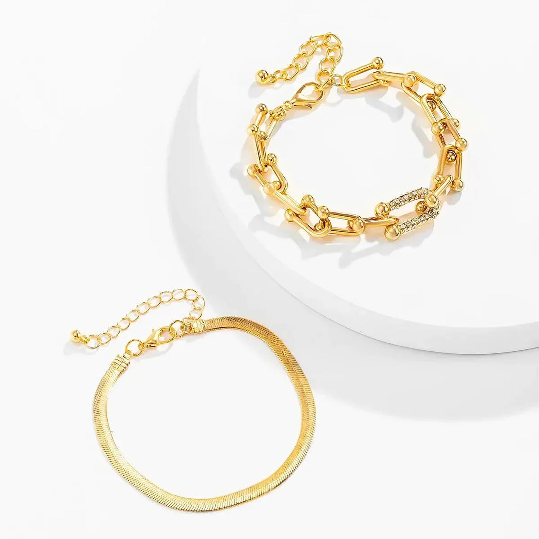 2-Piece Lock Chain &amp; Herringbone Bracelet Set