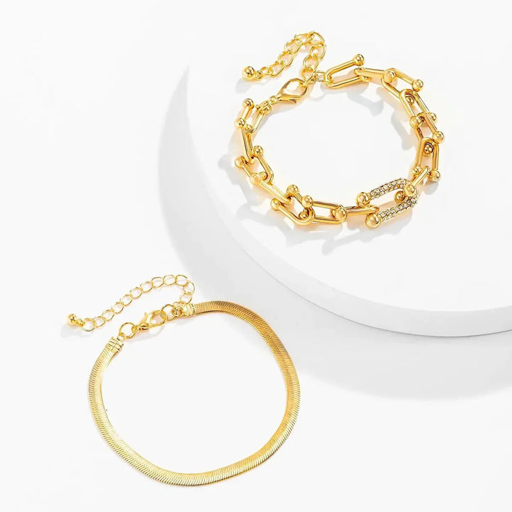 2-Piece Lock Chain &amp; Herringbone Bracelet Set