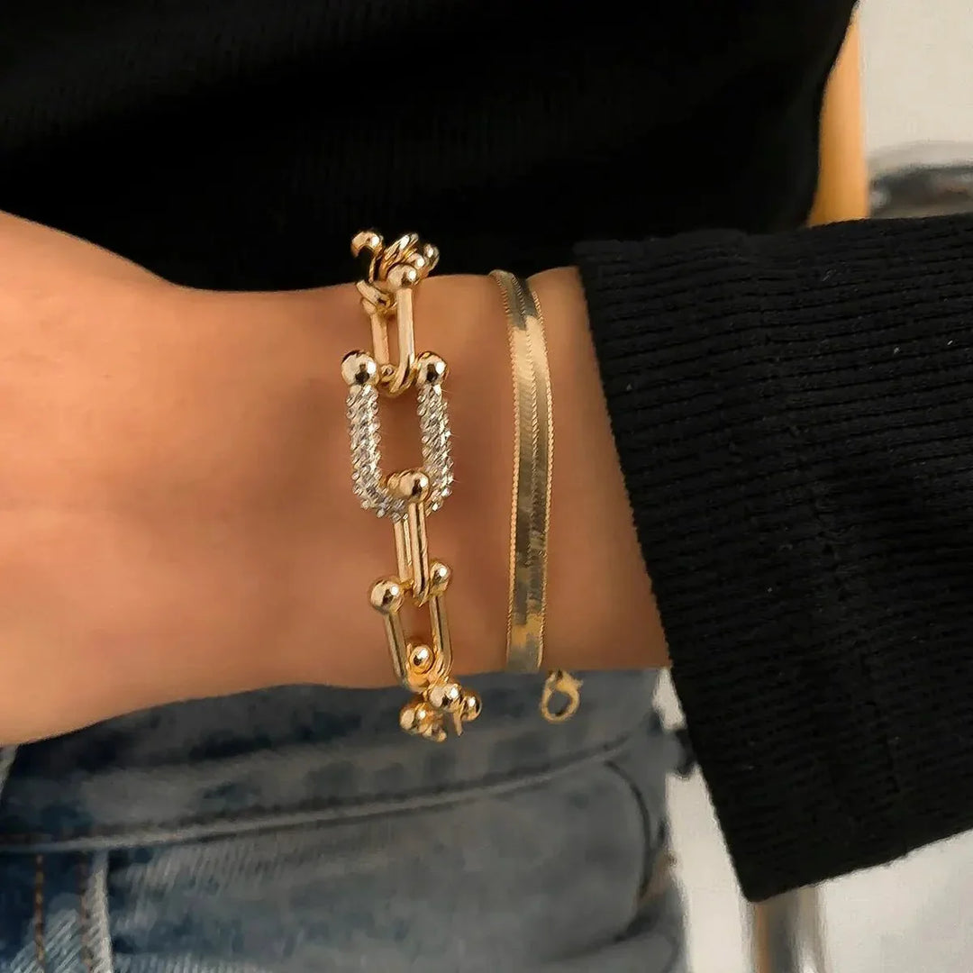 2-Piece Lock Chain &amp; Herringbone Bracelet Set