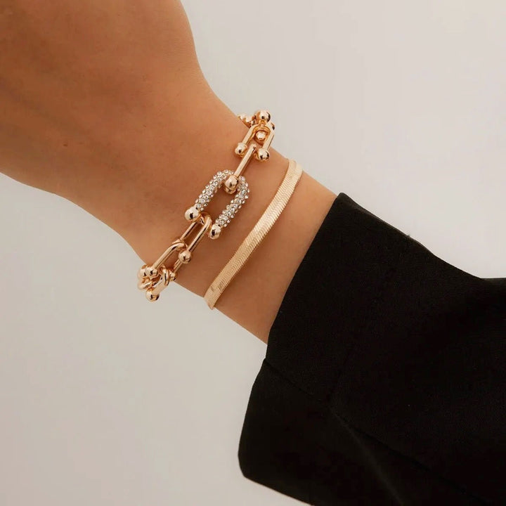 2-Piece Lock Chain &amp; Herringbone Bracelet Set