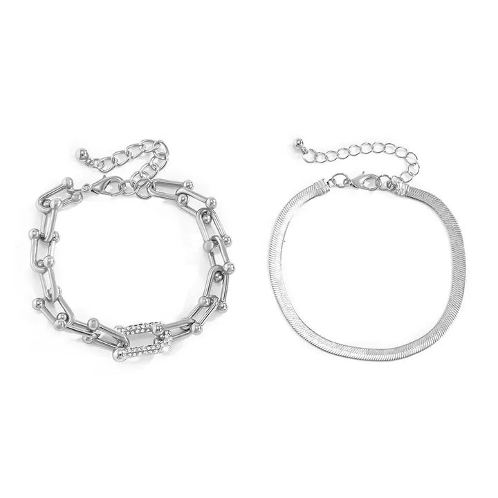 2-Piece Lock Chain &amp; Herringbone Bracelet Set