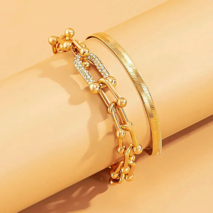 2-Piece Lock Chain &amp; Herringbone Bracelet Set