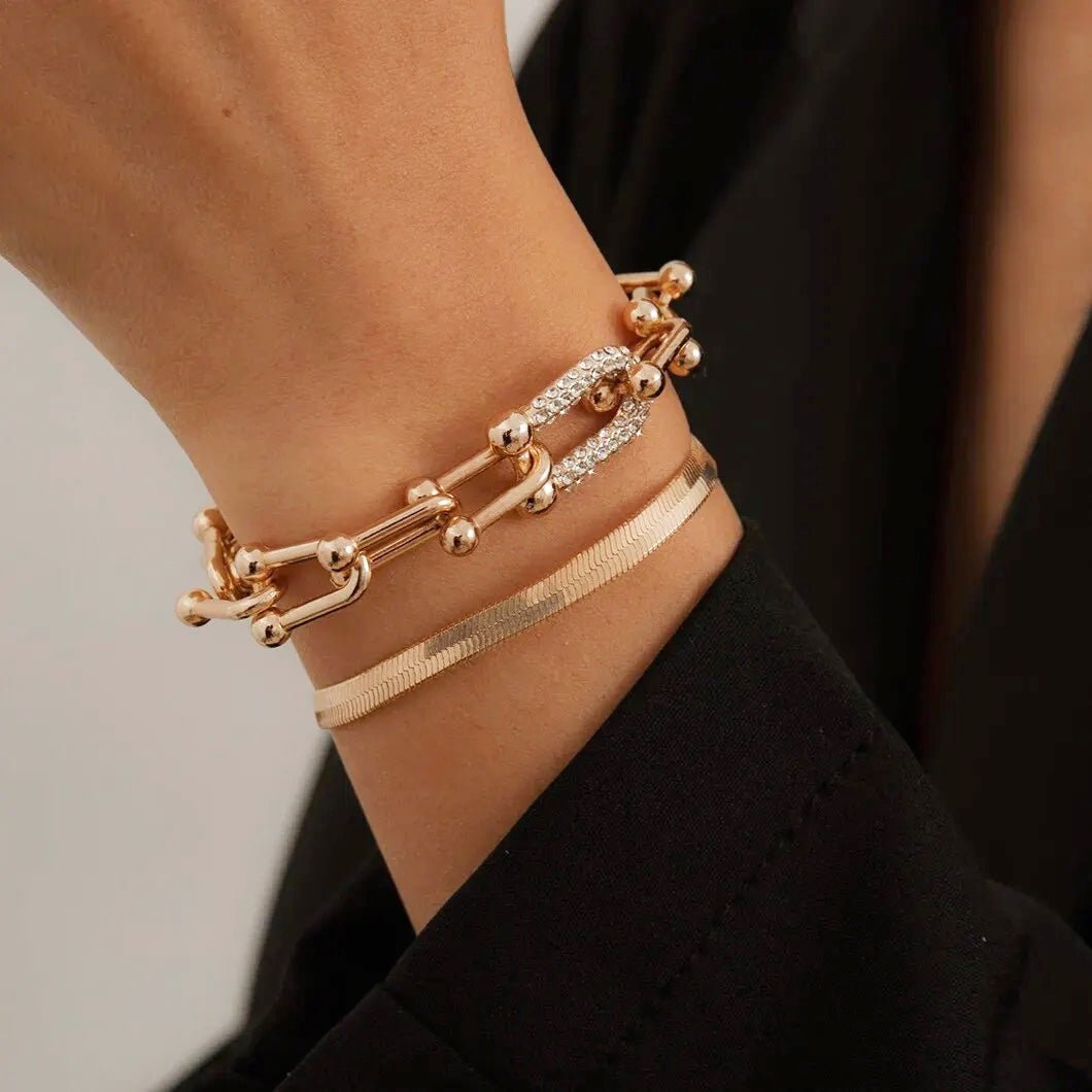 2-Piece Lock Chain &amp; Herringbone Bracelet Set