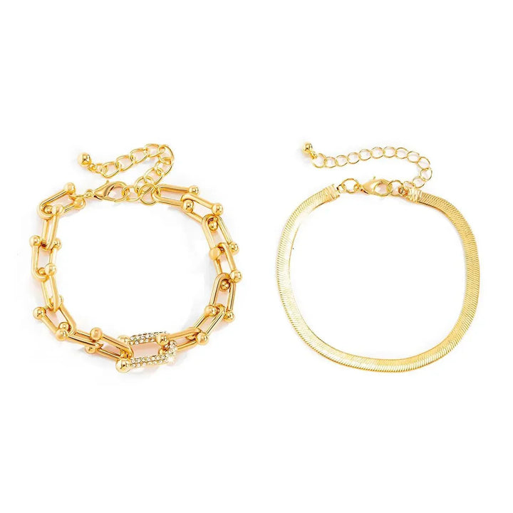 2-Piece Lock Chain &amp; Herringbone Bracelet Set