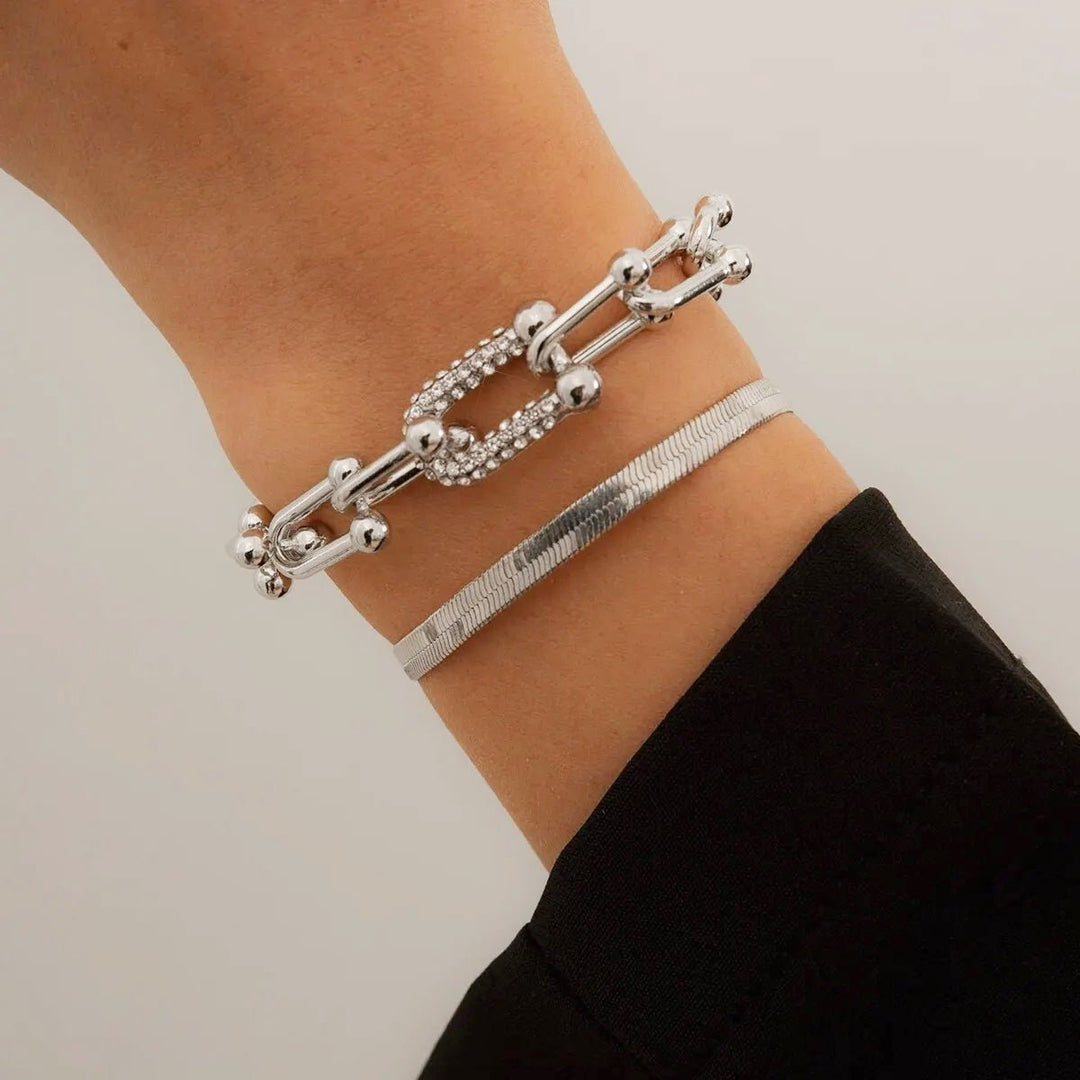 2-Piece Lock Chain &amp; Herringbone Bracelet Set