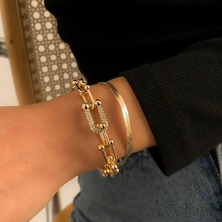 2-Piece Lock Chain &amp; Herringbone Bracelet Set