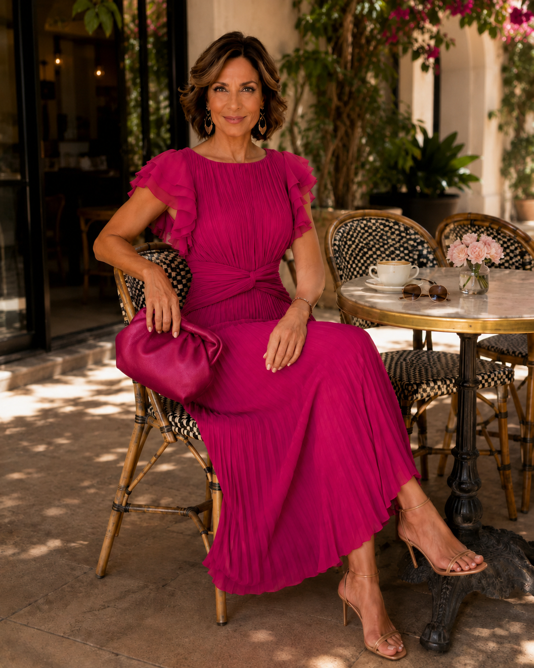 Elara™ Pleated Elegance Midi Dress