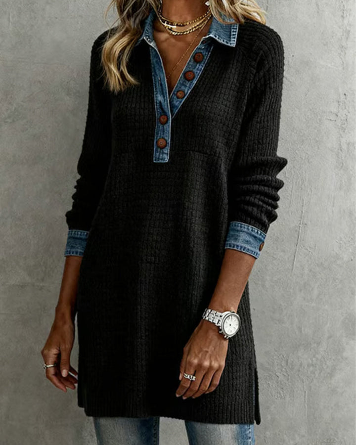 Adriana | Top with Collar and Contrast Color Insert