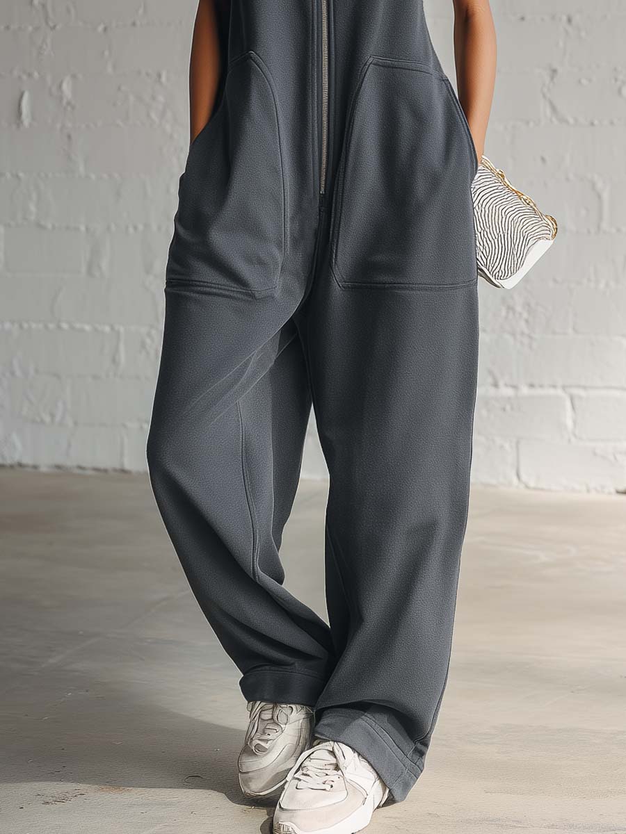 Prime | Sporty Hooded Sleeveless Front-zip Jumpsuit