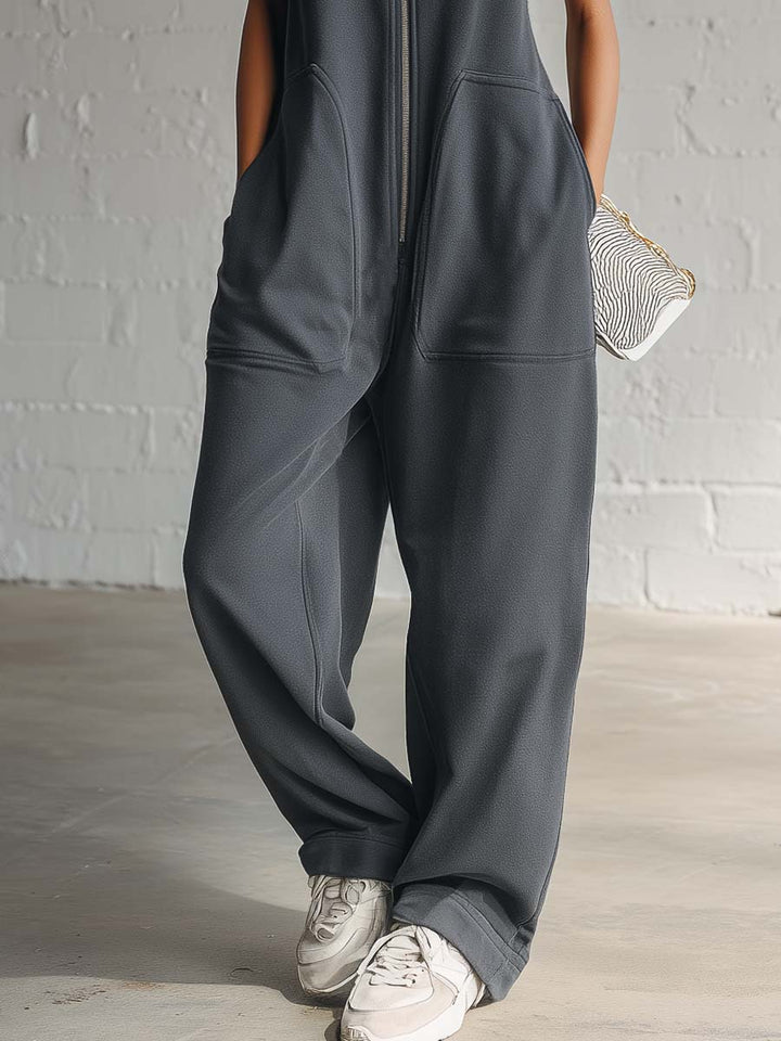 Prime | Sporty Hooded Sleeveless Front-zip Jumpsuit