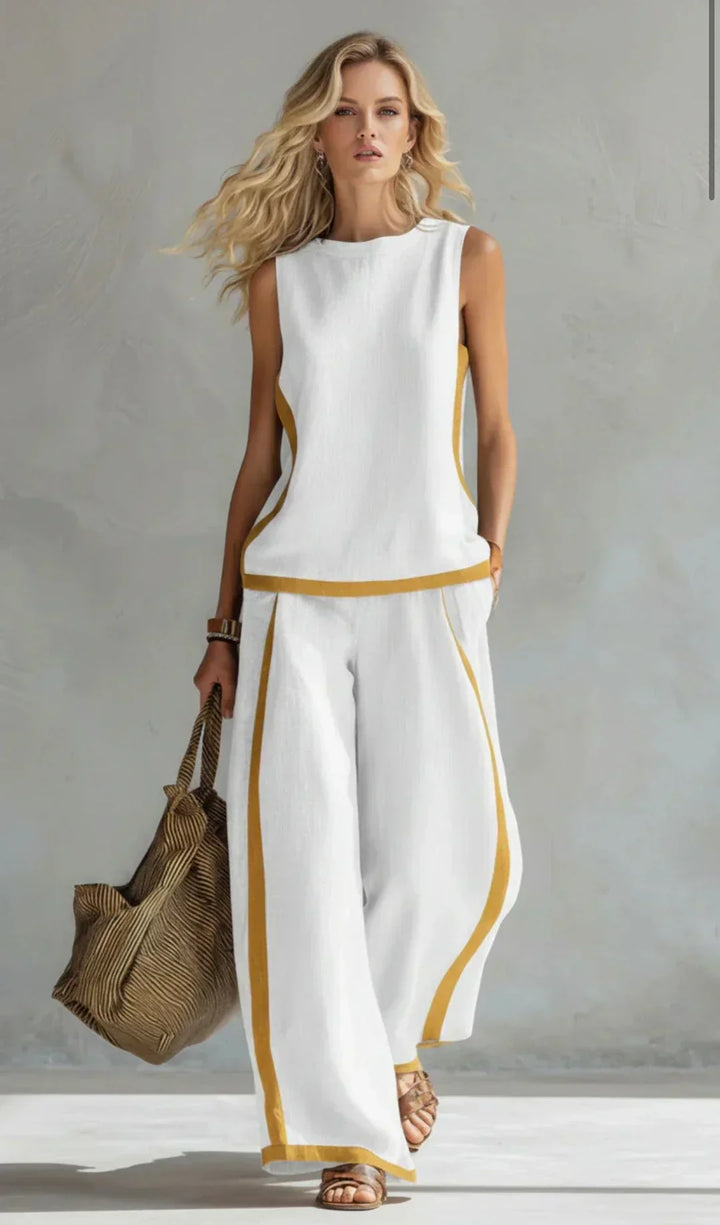Camille™ | Contrast Trim Vest &amp; Trouser Set