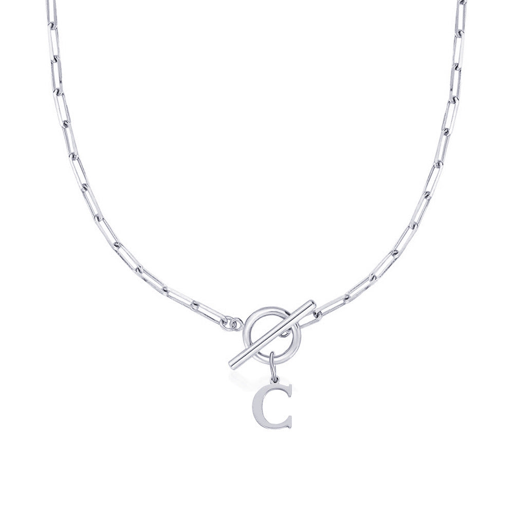 Initial Circle Lock Paperclip Necklace