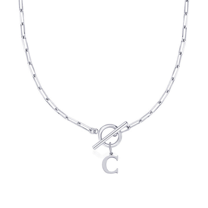 Initial Circle Lock Paperclip Necklace