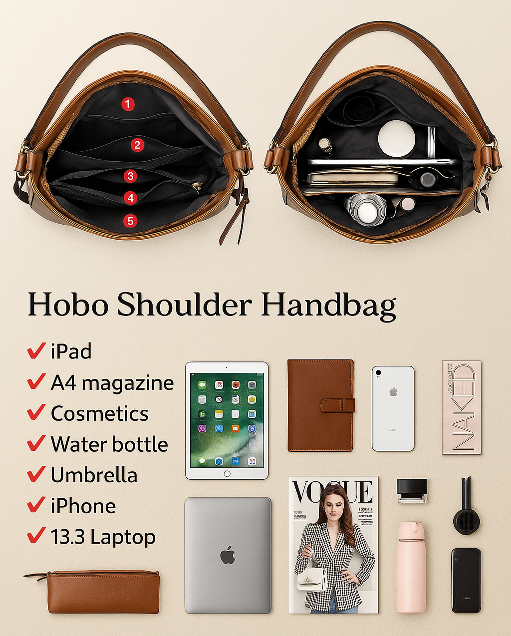 Cairo | Luxury Hobo Anti-Theft Handbag + FREE Pouch Wallet