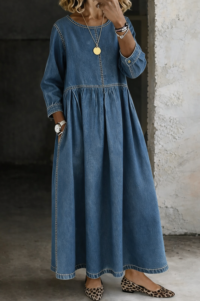 long sleeve midi denim dress Ava Christie modest midi dress f21 COLOR:IMPERIAL Whether youre heading out