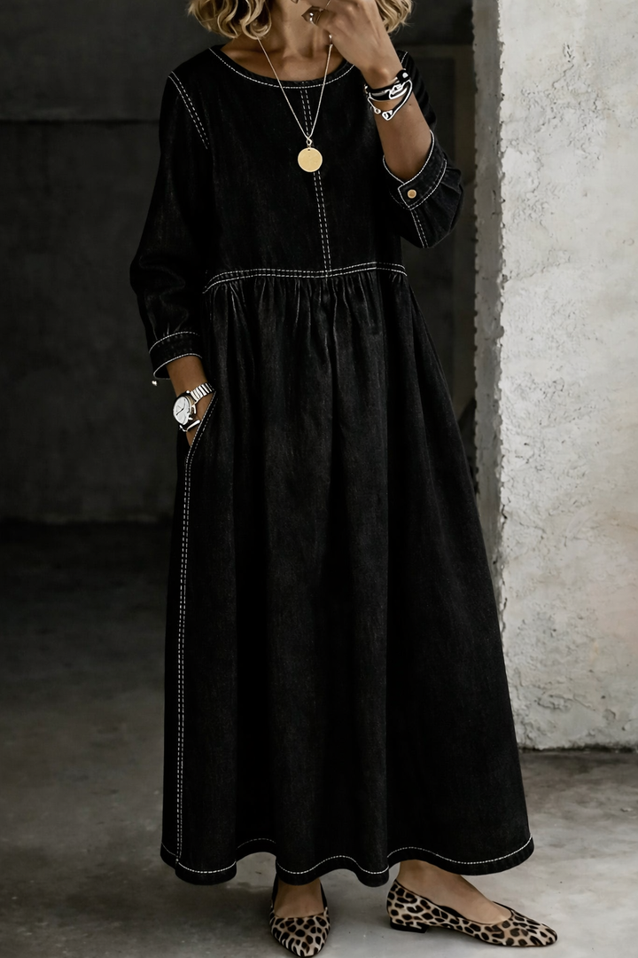 Ava | Long Sleeve Denim Midi Dress – Effortless Style for Every Season