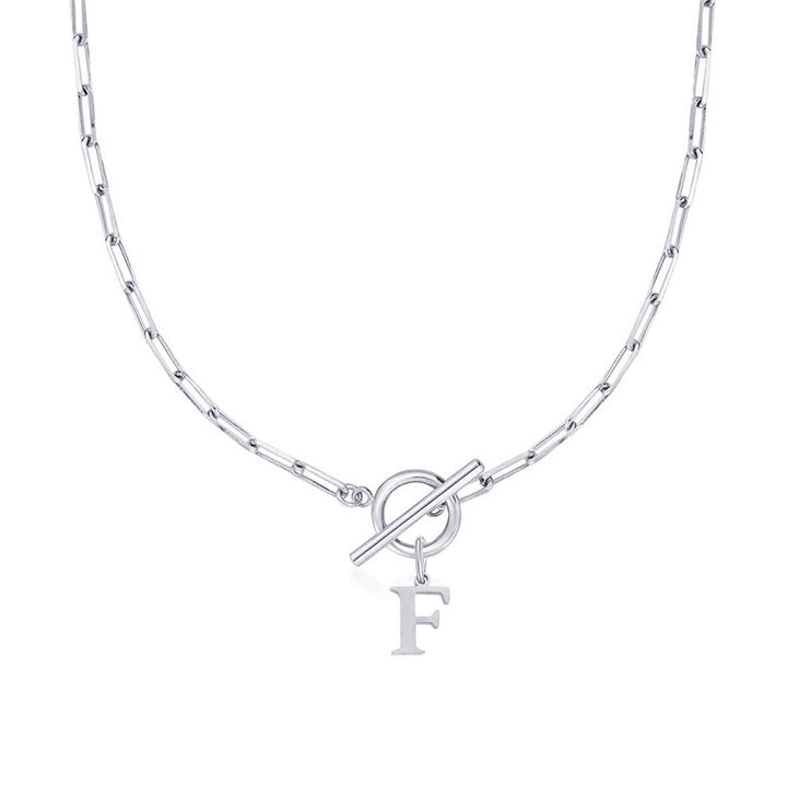 Initial Circle Lock Paperclip Necklace