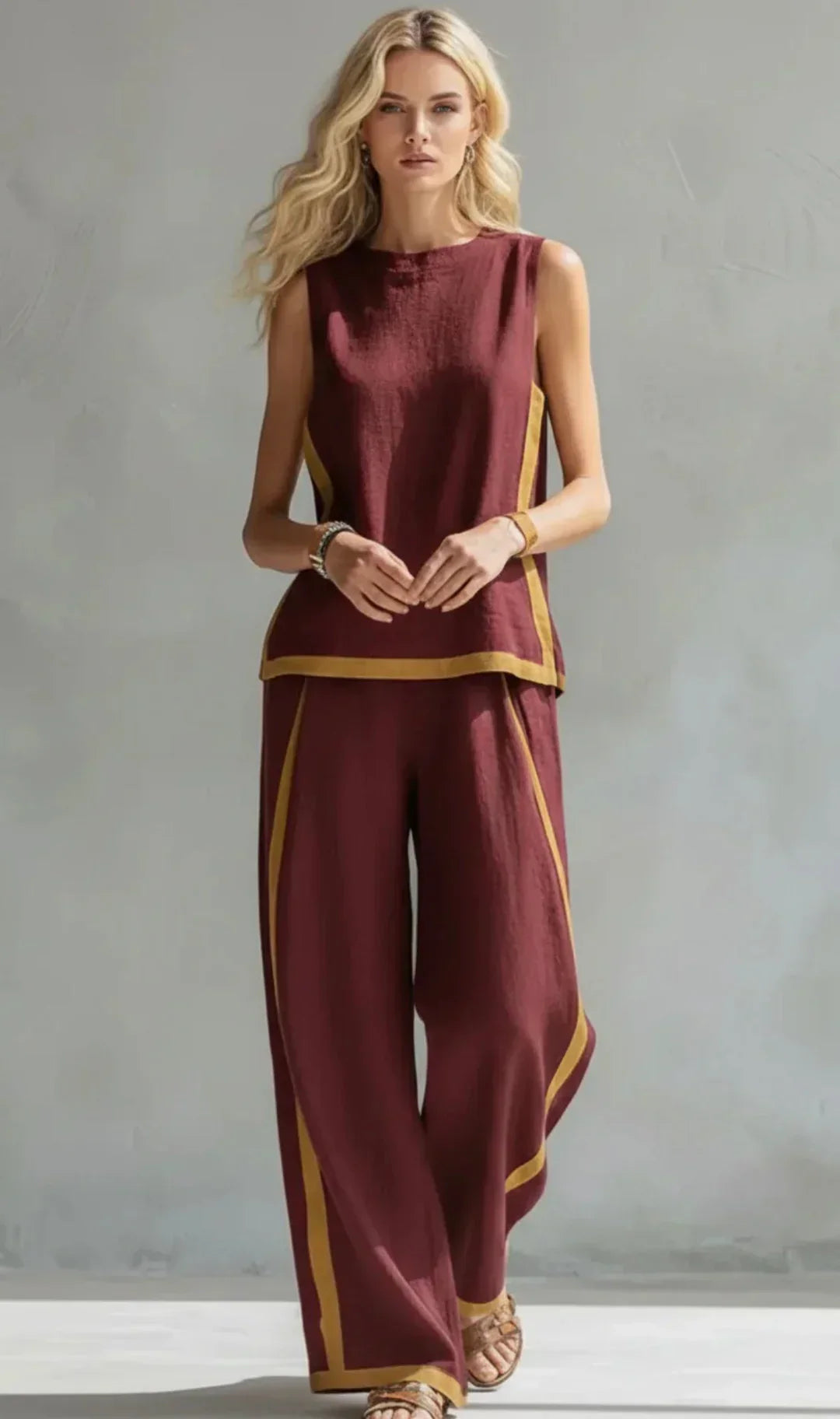 Camille™ | Contrast Trim Vest &amp; Trouser Set