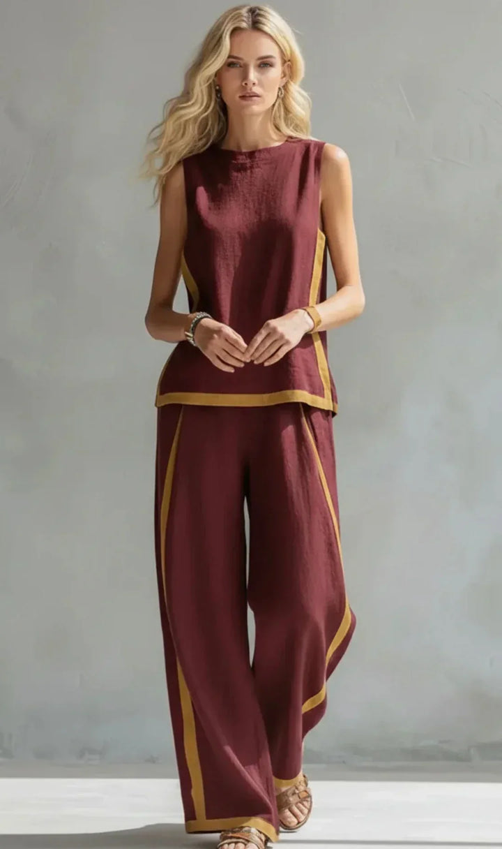 Camille™ | Contrast Trim Vest &amp; Trouser Set