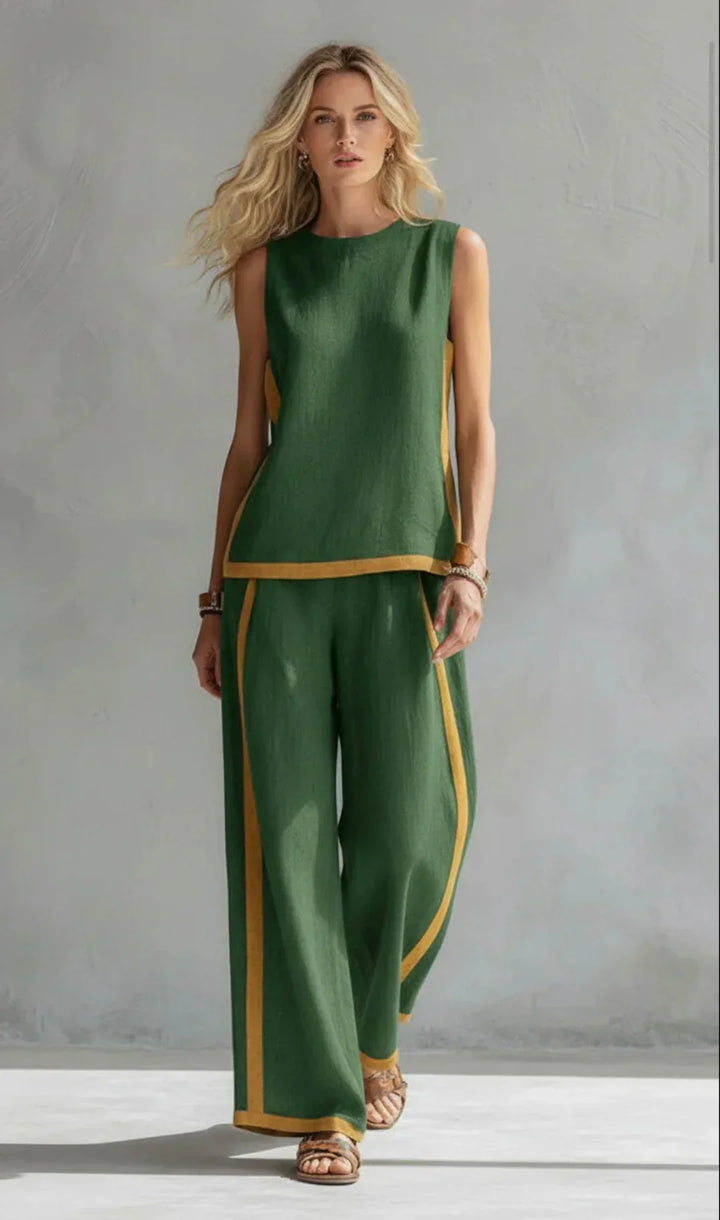 Camille™ | Contrast Trim Vest &amp; Trouser Set