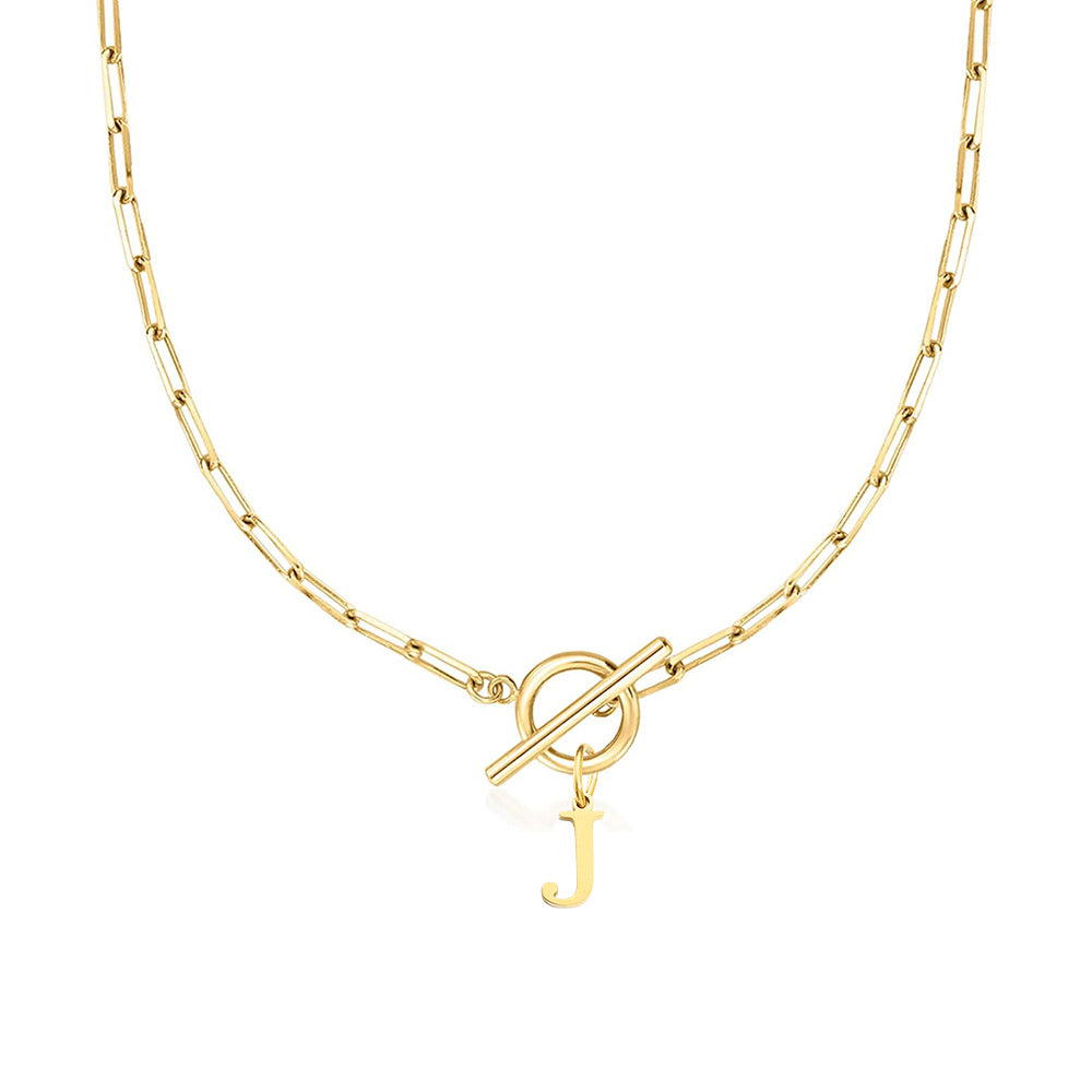 Initial Circle Lock Paperclip Necklace