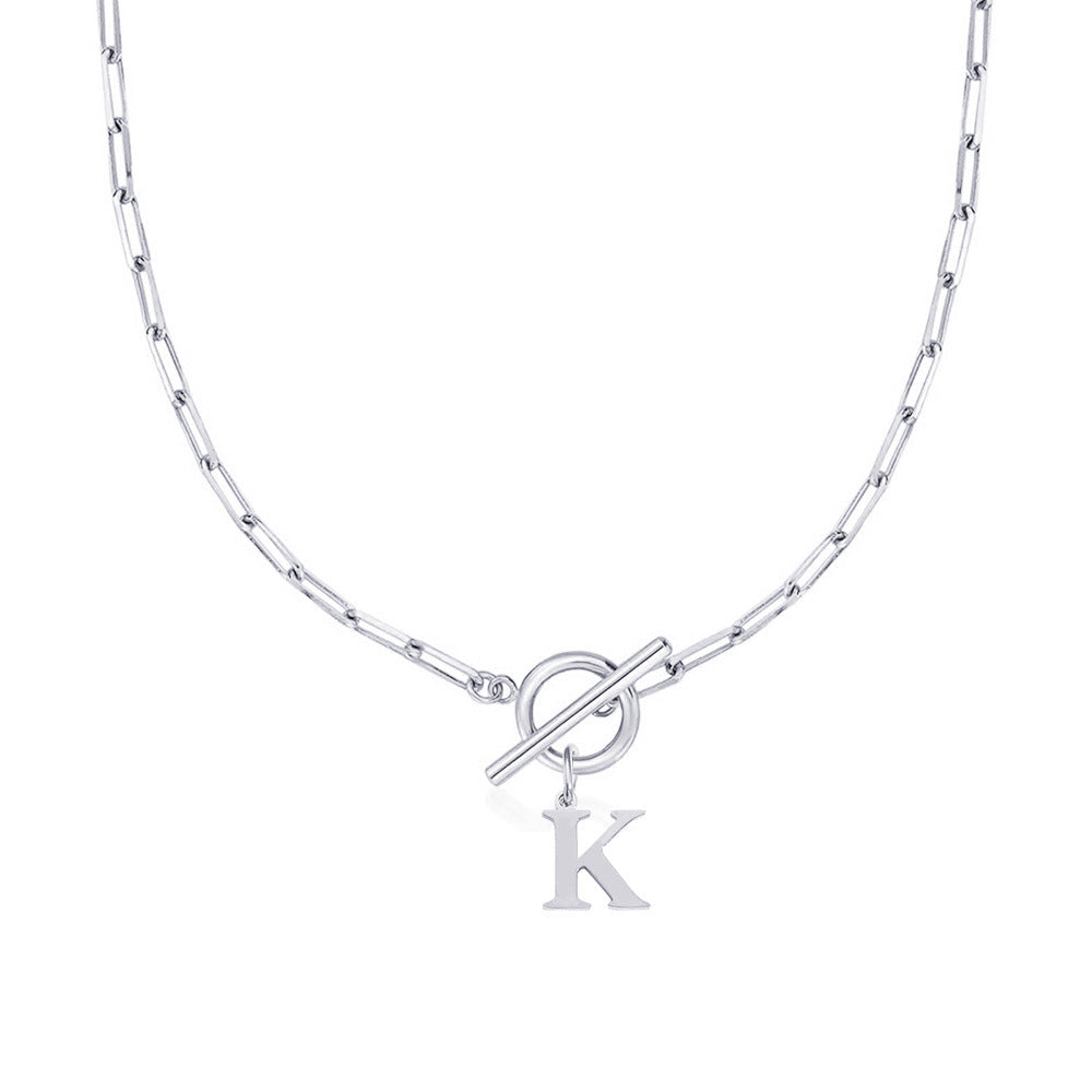Initial Circle Lock Paperclip Necklace