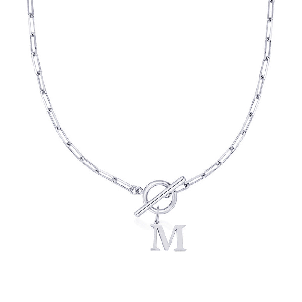 Initial Circle Lock Paperclip Necklace
