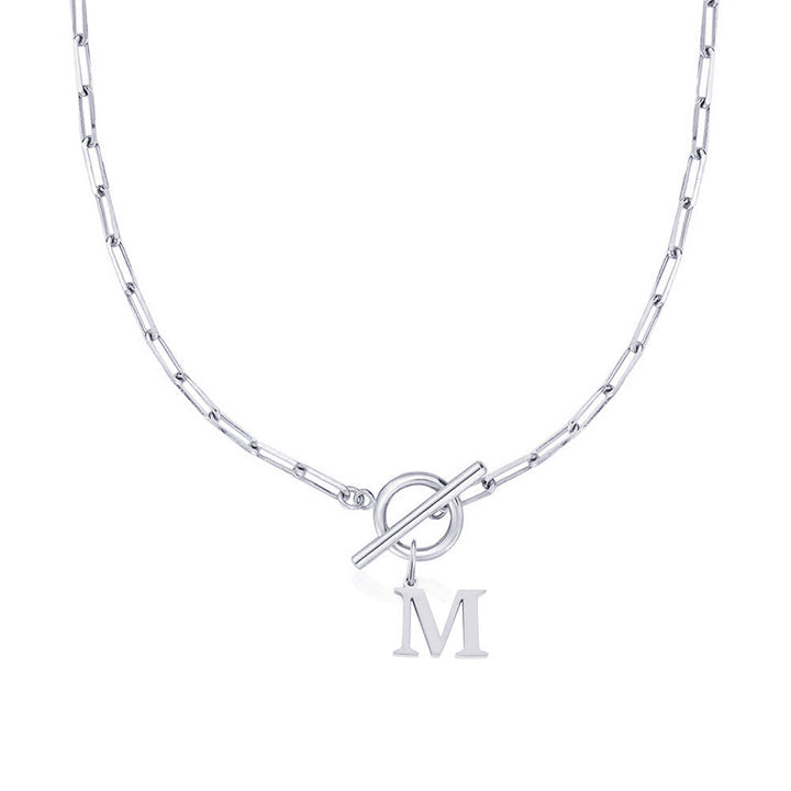 Initial Circle Lock Paperclip Necklace