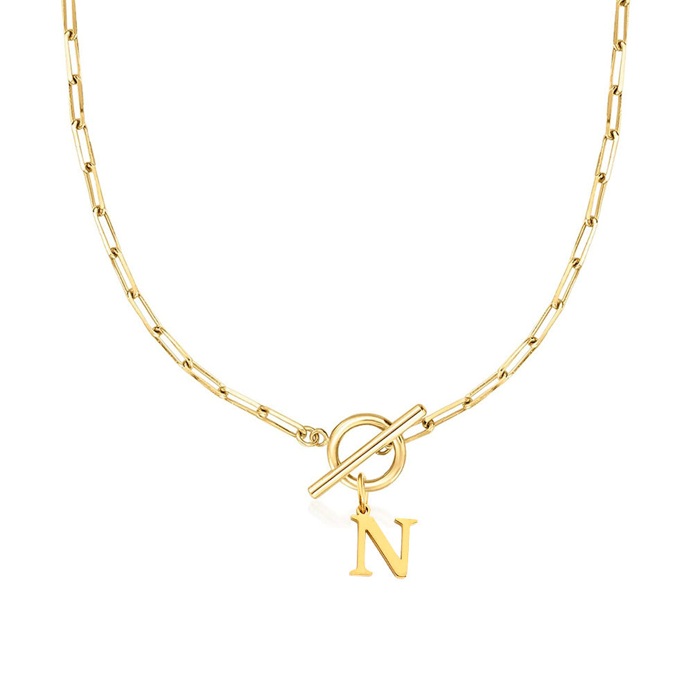 Initial Circle Lock Paperclip Necklace