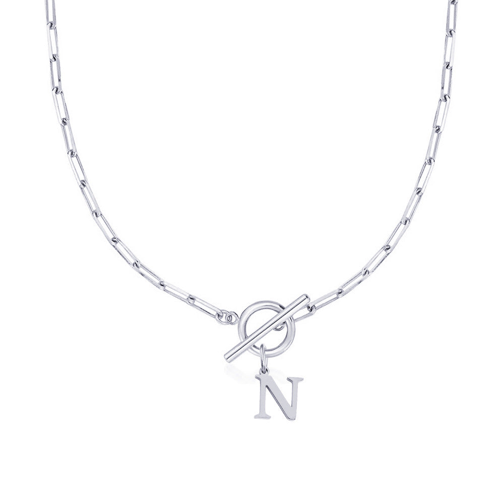 Initial Circle Lock Paperclip Necklace