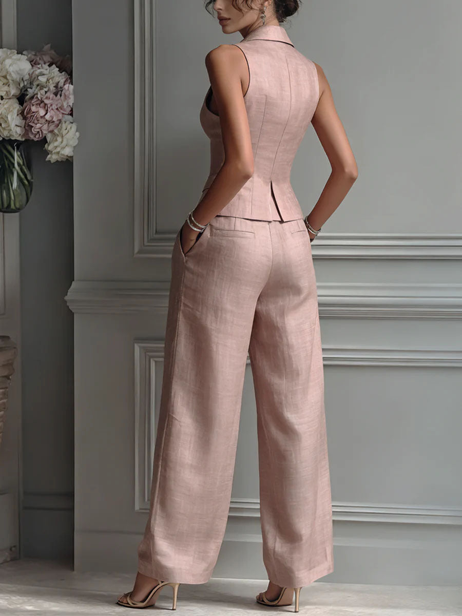 Madeline™ | Button-Front V-Neck Two-Piece Set
