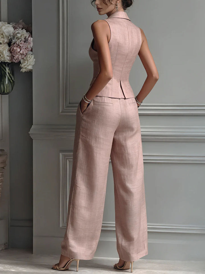 Madeline™ | Button-Front V-Neck Two-Piece Set
