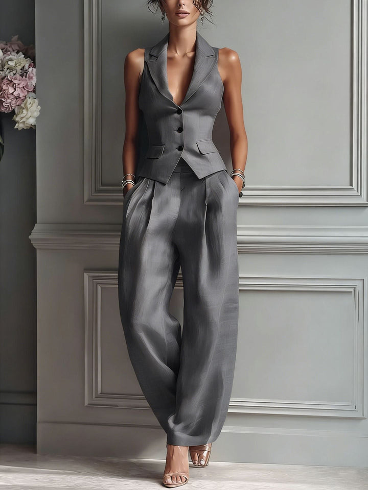 Madeline™ | Button-Front V-Neck Two-Piece Set