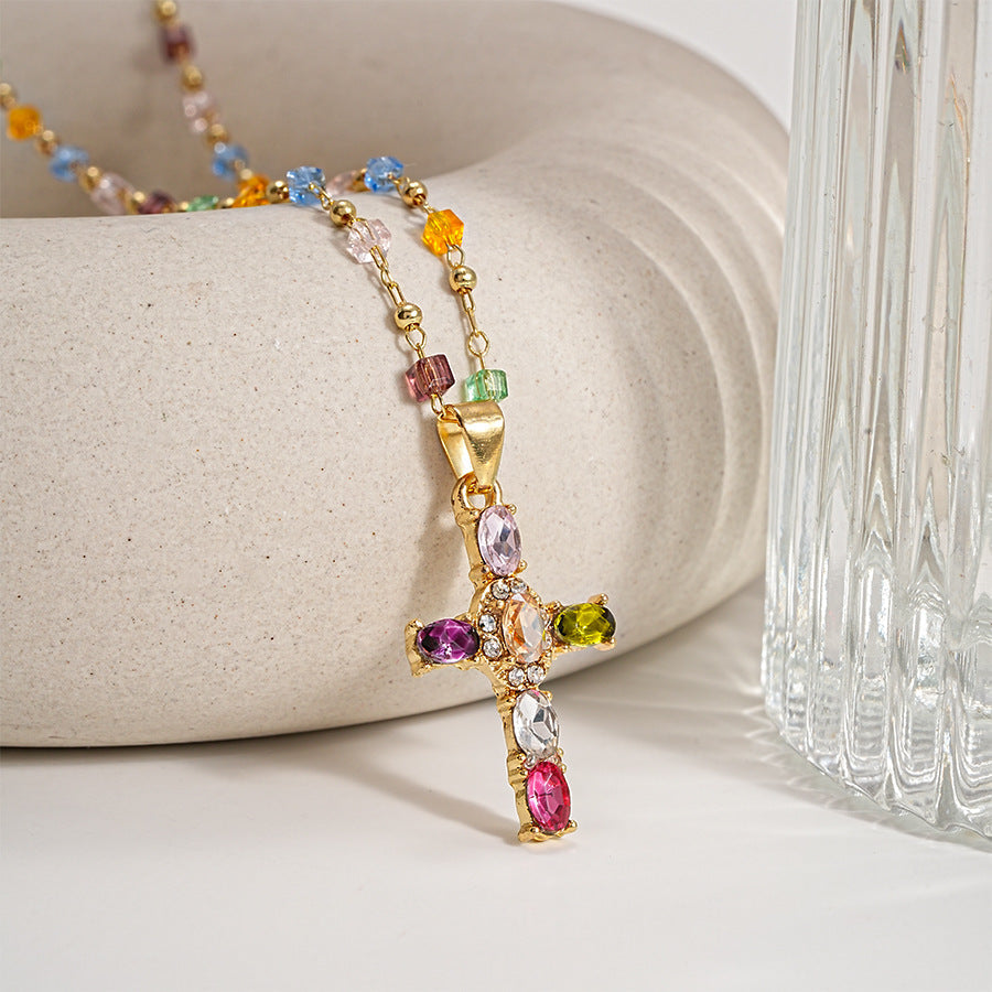 Colorful Gemstone Cross Pendant