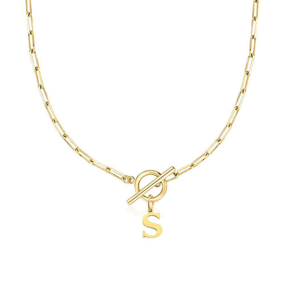 Initial Circle Lock Paperclip Necklace