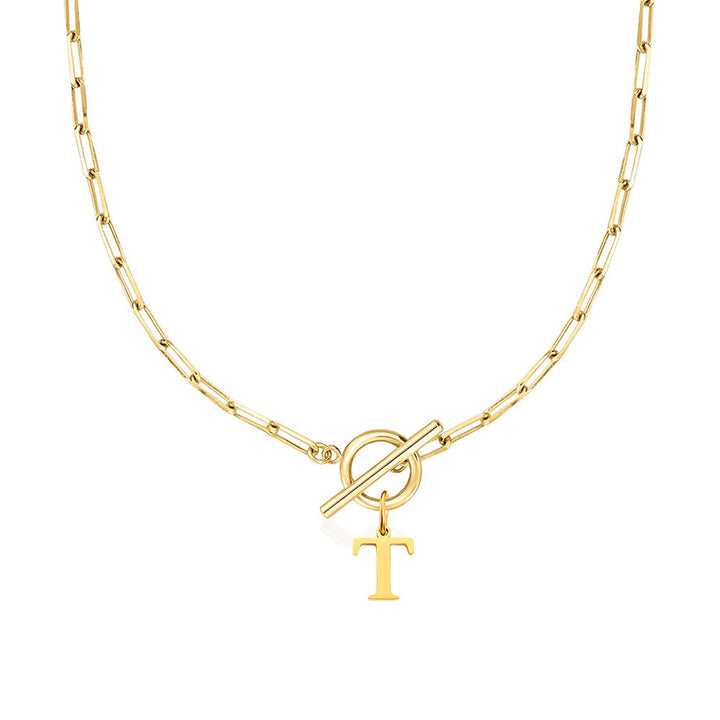 Initial Circle Lock Paperclip Necklace