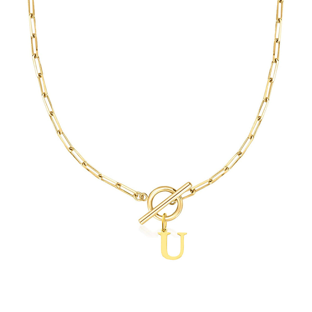 Initial Circle Lock Paperclip Necklace