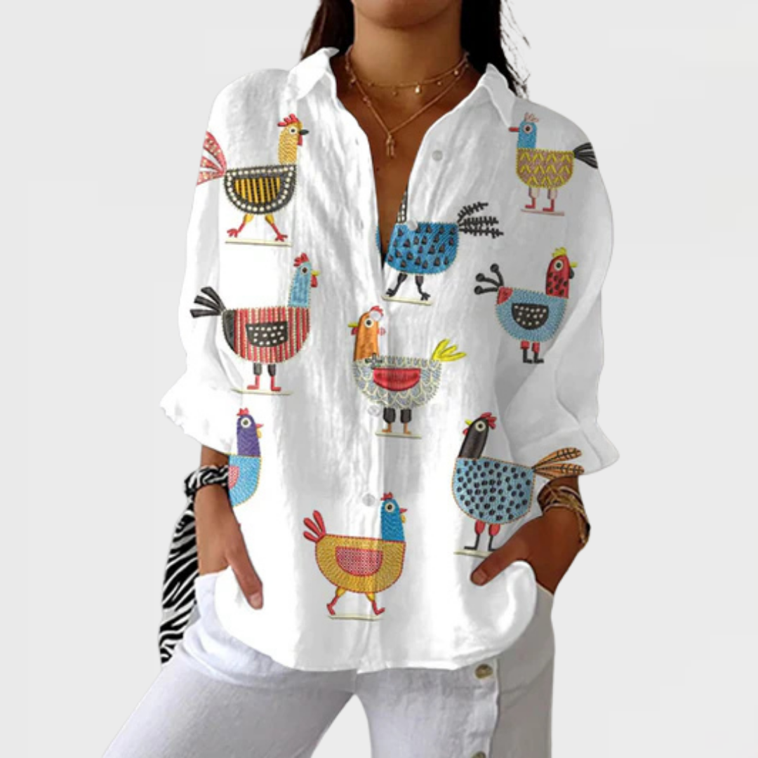 Nina | Farmyard Hen Print Blouse