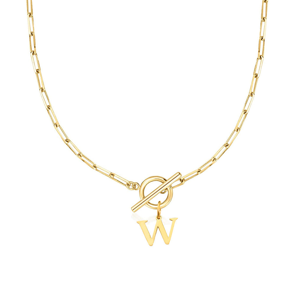 Initial Circle Lock Paperclip Necklace