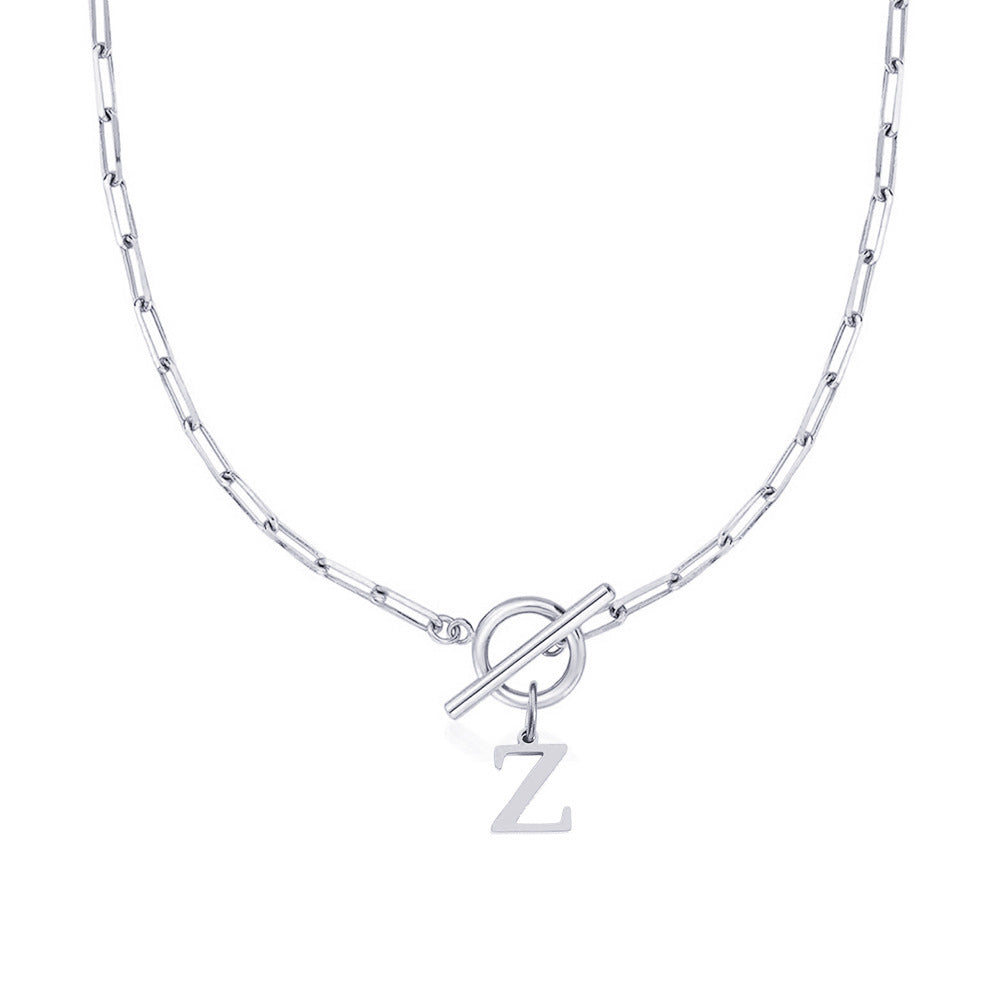 Initial Circle Lock Paperclip Necklace