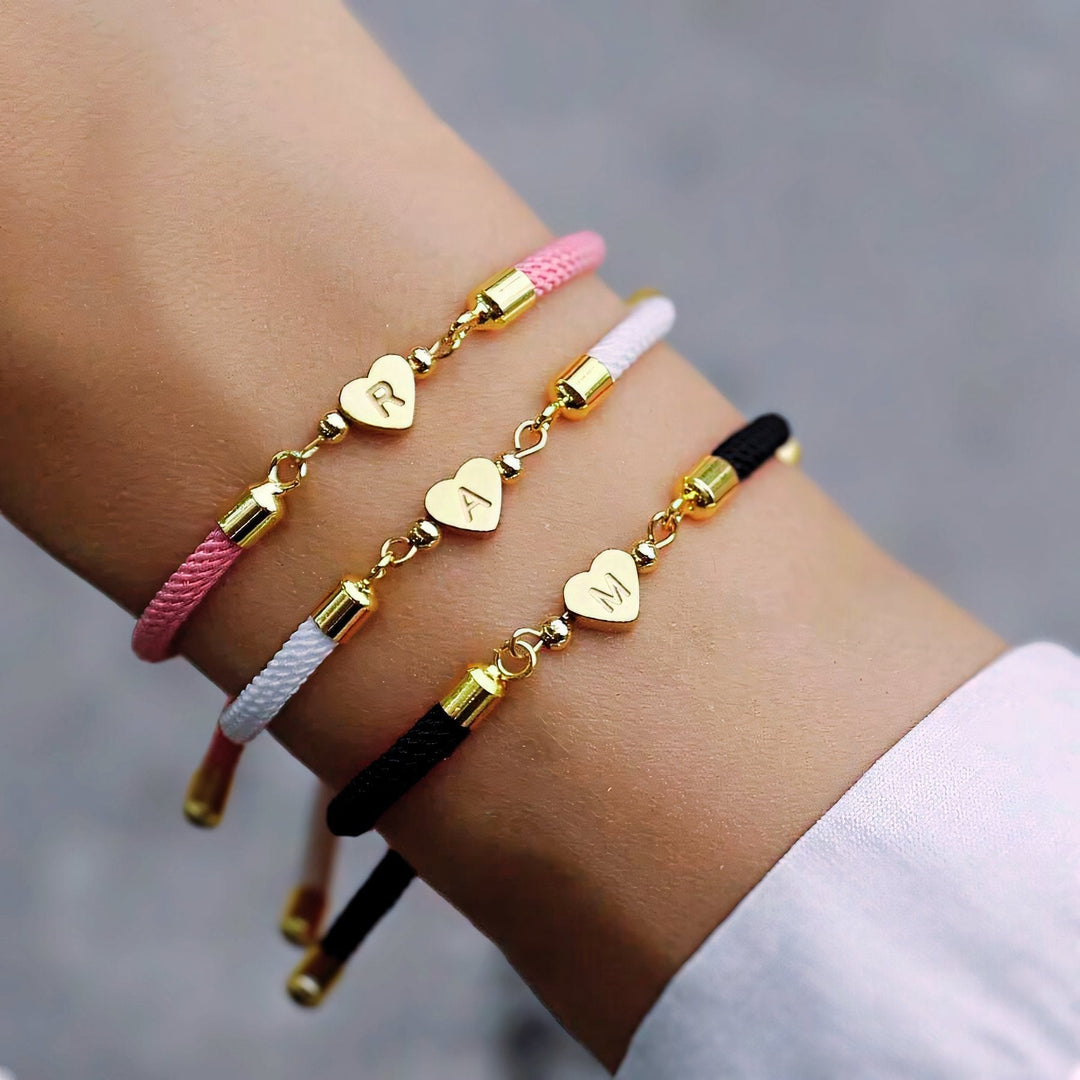 Adjustable Heart Initial Bracelet