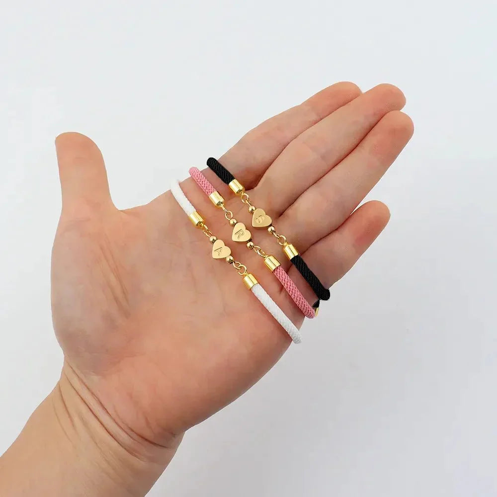 Adjustable Heart Initial Bracelet